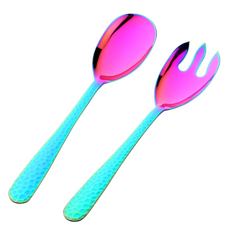 Bisda Salad Spoon and Fork Set, 12 Inch Stainless Steel Rainbow Salad Server, Large Serving Utensils, Pack of 2 - Image 1